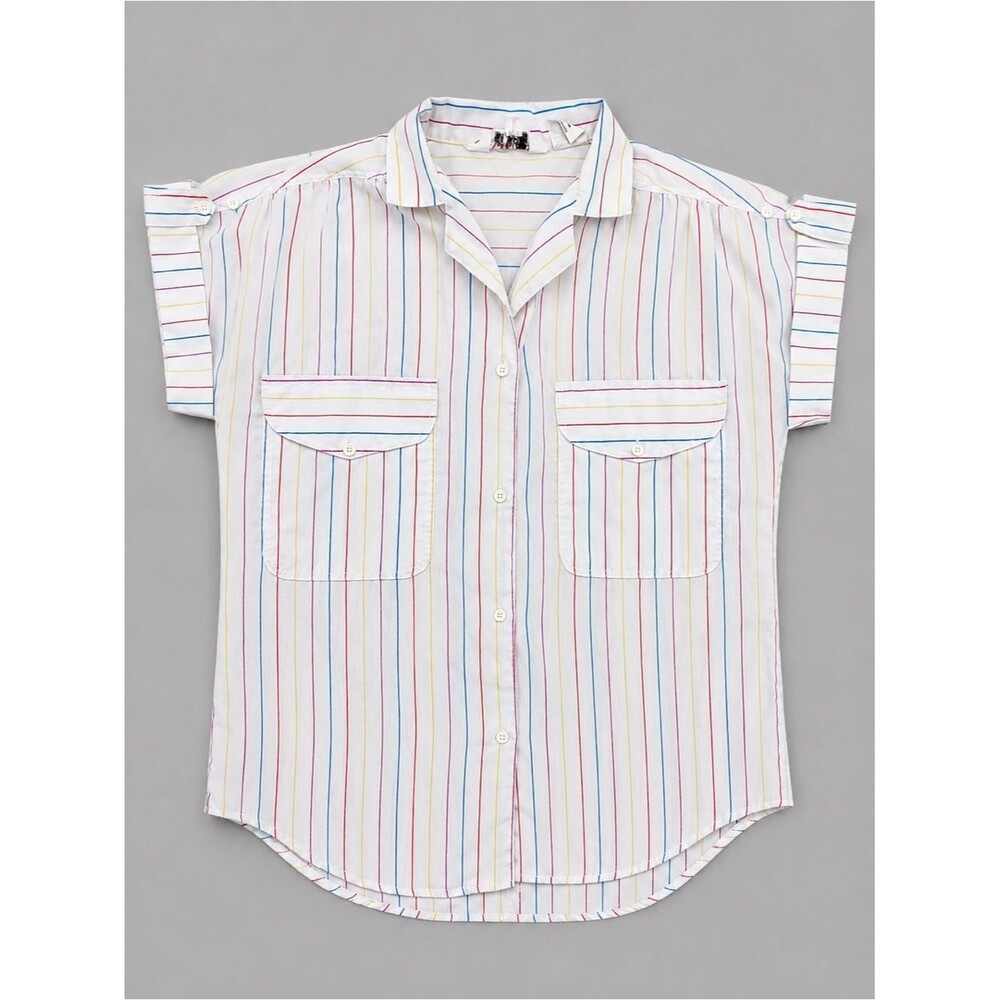 Vintage 80s Licorice Rainbow Stripe Button Up Shirt Women’s Small Retro Normcore